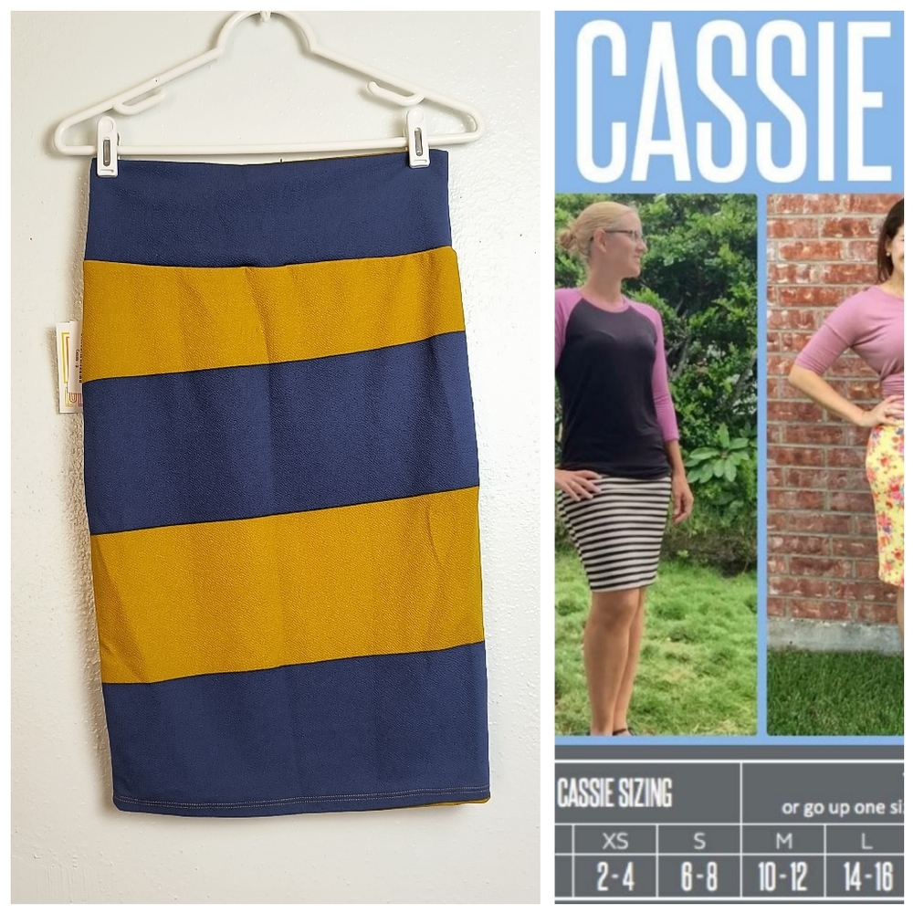 Lularoe Cassie Casual Pencil Skirt Women's Size S Block Color Navy Mustard